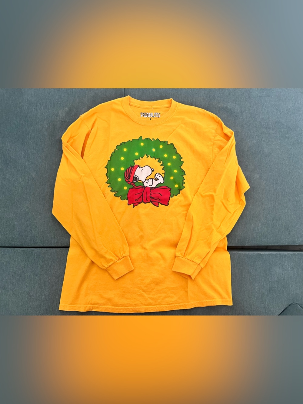 Peanuts Yellow Snoopy Wreath Long-Sleeve Holiday Christmas Tee